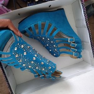 Turquoise high heel wedges